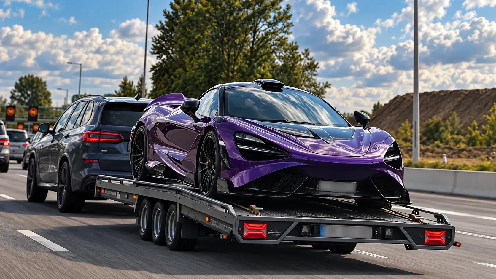 Purple McLaren on the CLIM trailer
